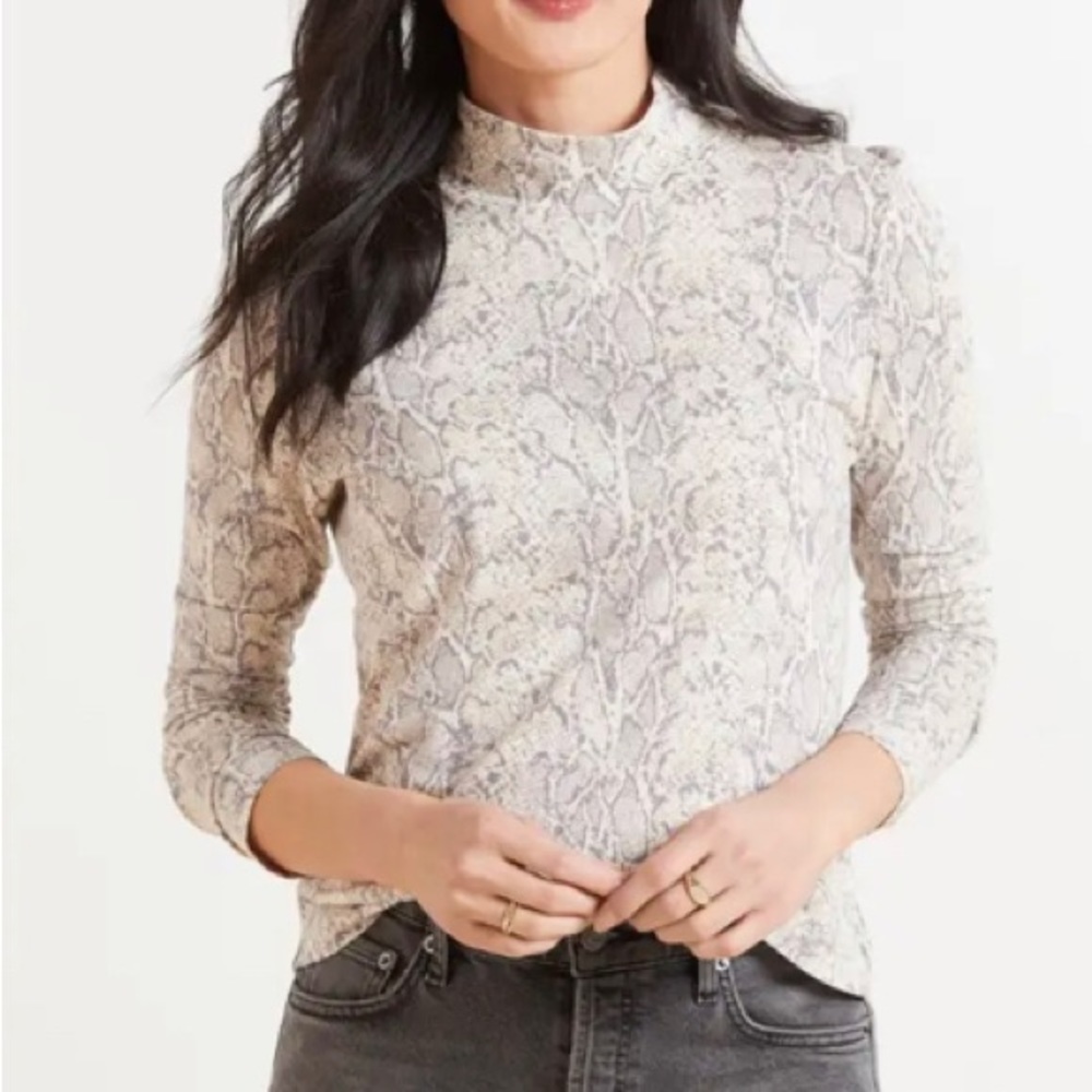 Rails Snakeskin Ivory Cotton Modal Long sleeve mock Turtleneck neck size Large